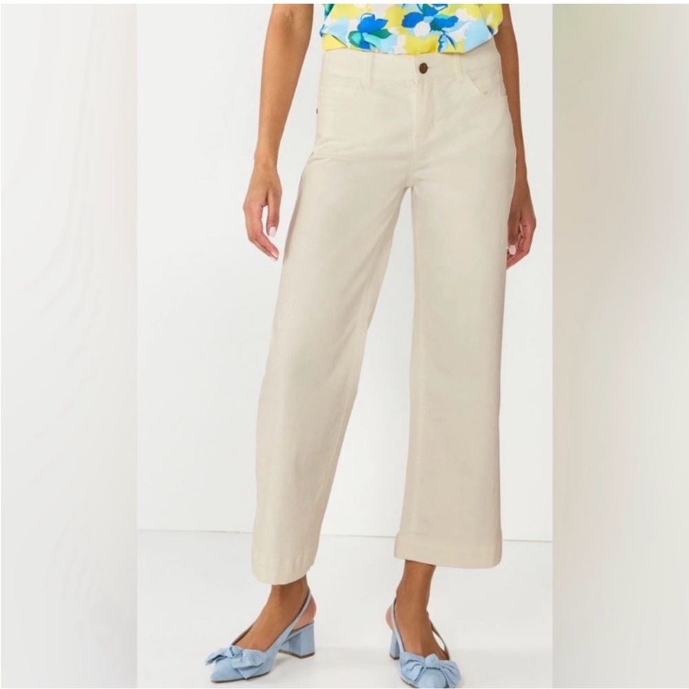 Draper James Natural White/Cream Color Wide Leg Crop Jeans Sz 10 Elastic Waist